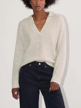 NWT Everlane Women The Oversized Polo in Alpaca Heather White, Size S, $128Retai